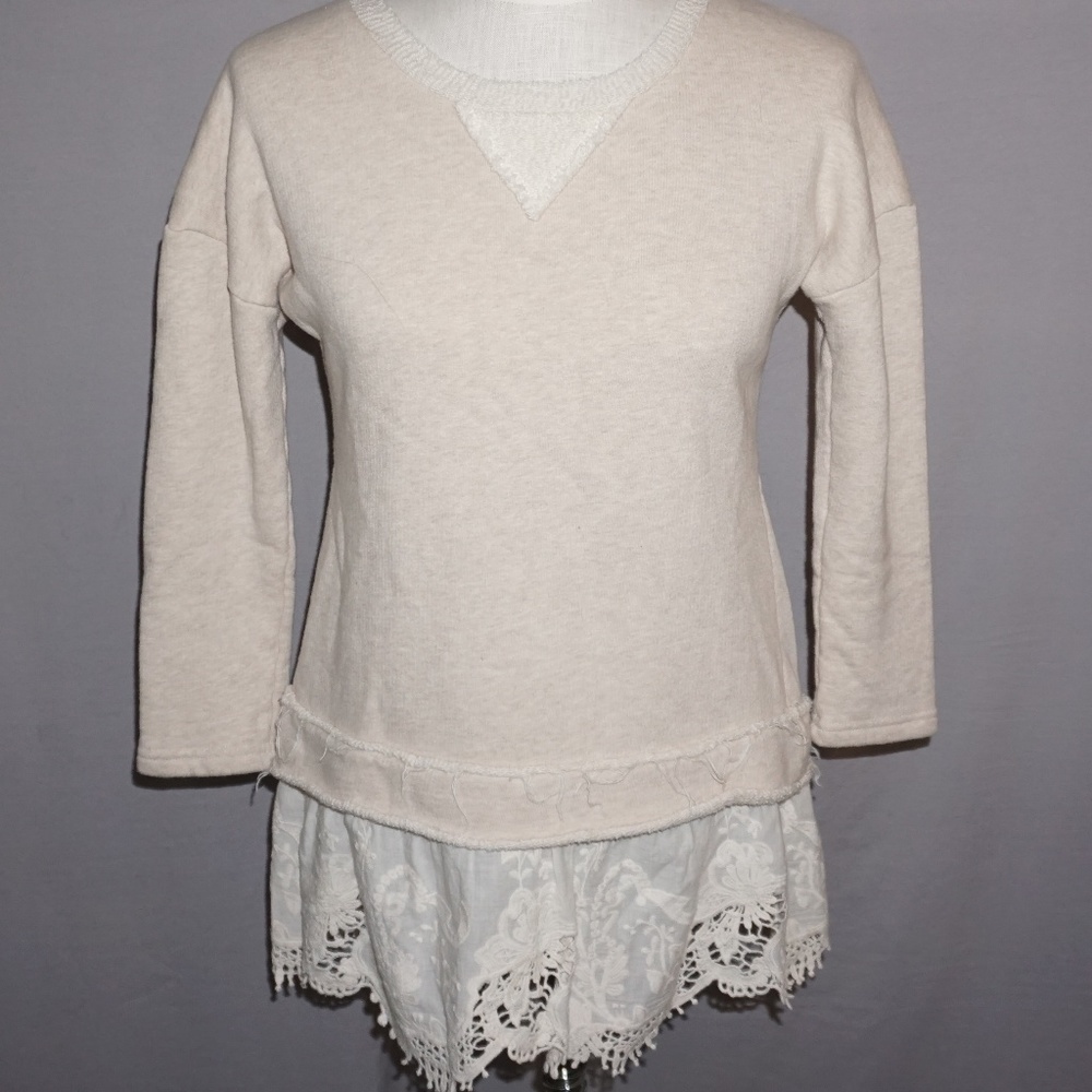 Indigo Thread Co Lace Trimmed Cream Top - XSmall